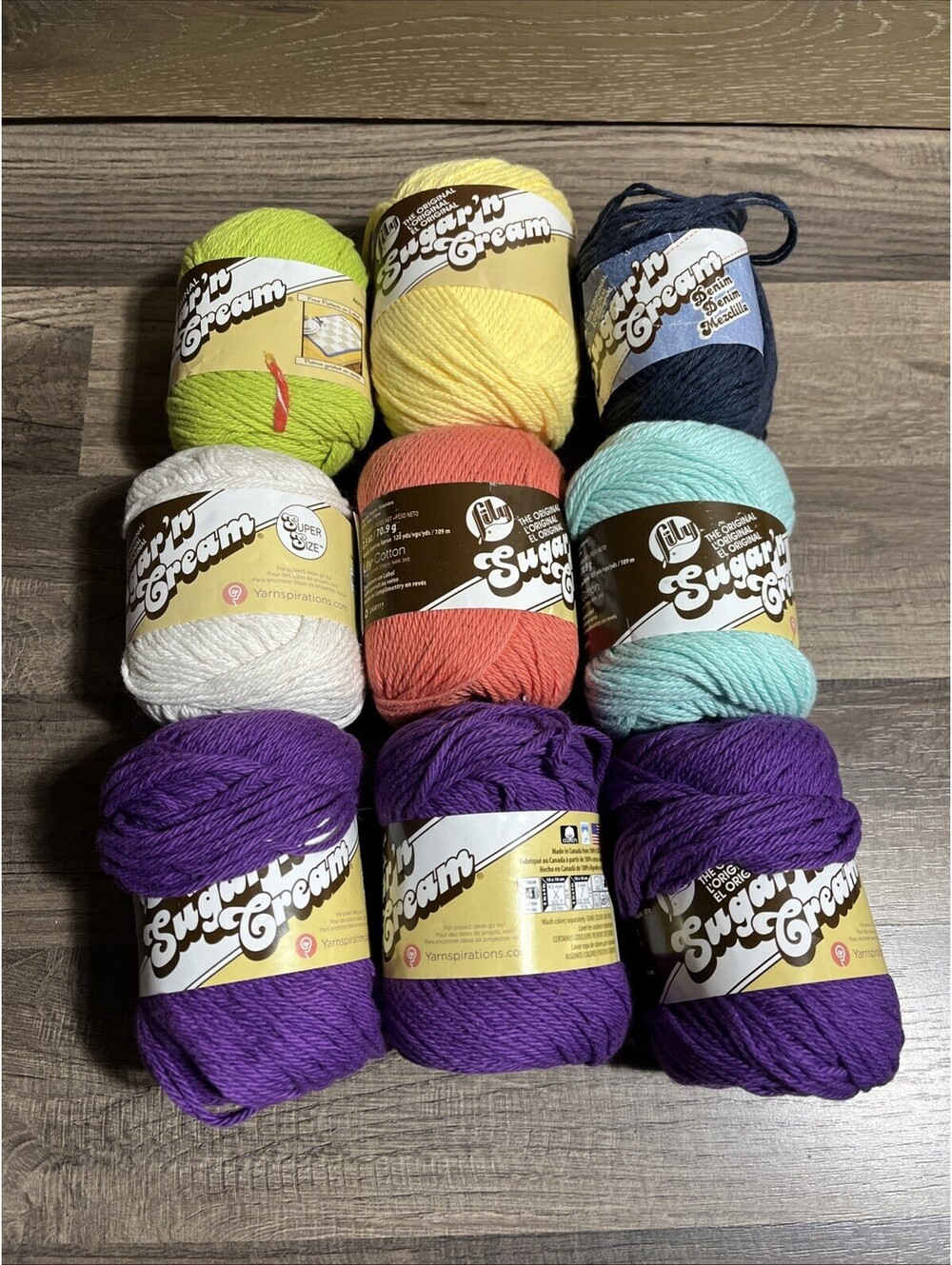 Lily Sugar'n Cream Yarn Solids Super Size 4oz 190 yards ea Lot Of 9